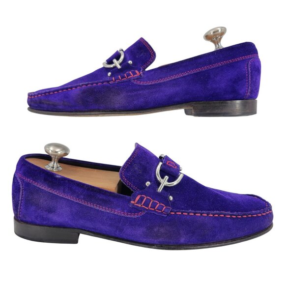 Donald J. Pliner Italy Dacio 2 Purple Indigo Suede Bit Loafers Men 8 Dress Shoes - Picture 4 of 11